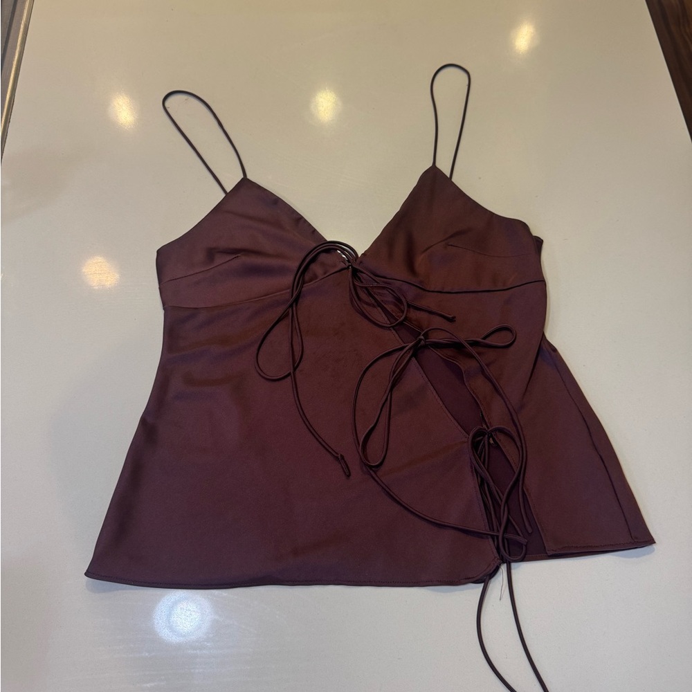 Lioness | Satin Brown Tie Top | L